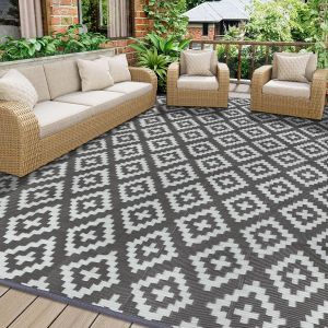 Nouvelhorizonstore-Tapis D'ext&iquest;&iquest;Rieur R&iquest;&iquest;Versible 180x270cm Tapis Paille De Plastique Recycl&iquest;&iquest; R&iquest;&iquest;Sistant Tapis Ext&iquest;&iquest;Rieur Aux Uv Pour Terrasse Plage Barbecue Pique Nique Terrasse Balcon,Gris - Neuf