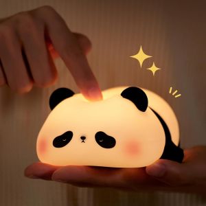 Veilleuse Panda Pour Enfants, Lampe De Nuit 3 Modes De Lumi&egrave;re, R&eacute;glable Avec Minuteur, Contr&ocirc;le Tactile, Silicone Rechargeable Par Usb (Panda A) - Neuf