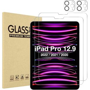 TRAHOO-[2+2 pi&egrave;ces Protection D'&eacute;cran pour iPad Pro 12,9 Pouces, 2022/2021/2020 (6e/5e/4e G&eacute;n&eacute;ration) avec Protection d'Objectif de Cam&eacute;ra Arri&egrave;re, Film Verre Tremp&eacute; HD, Support Pencil & Face ID - Neuf