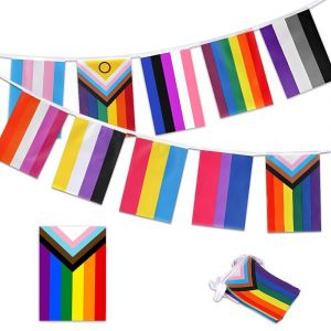 Mevronisshop-Banderole De Fanions De La Fiert&eacute;, 30 Drapeaux Rectangulaires Gay Lgbtq Arc-En-Ciel Pride - Banni&egrave;re Rectangulaire Color&eacute;e - Banni&egrave;re De Progr&egrave;s Pour D&eacute;coration De Jardin, Ext&eacute;rieur Et I - Neuf