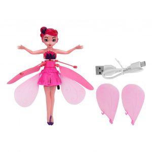 Poupee princesse fee volante lumineuse a detection de gestes, rechargeable par USB, danseuses du ciel, poupees volantes pour filles, rose - Neuf