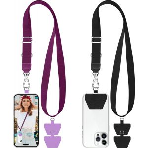 MDY-2 pièces Ajustable Cordon Telephone Portable, Dragonne Telephone Portable avec 4 Pièces Attaches Adhésives, Laniere Telephone Portable Compatible avec iPhone, Samsung et tous les Smartphones - Neuf
