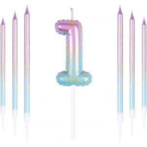 Eryi-Lot De Bougies 1er Anniversaire Bleu Rose, 1er Anniversaire Pour Fille Garçon, Kit De Bougies Colorées Numéro 1 Avec 6 Bougies Longues Pour Gâteau, Décorations De Gâteau De Fête, Accessoires - Neuf