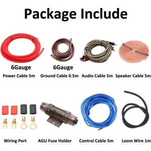 Kit de Câblage Amplificateur de Voiture 6 GA Gauge AWG Kit de Installation Amplificateur Subwoofer Haut Parleur Audio Cablage RCA Câble d'alimentation AGU Fusible 2000W - Neuf