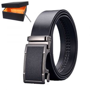 Hommes Ceinture, Ceinture En Cuir Pour Hommes, Noir R&eacute;glable Avec Ceinture Automatique De La Boucle De 3,5 Cm * 130 Cm (Bo&icirc;te Incluse), Le Cuir De La Ceinture, Vacances, Cadeaux, Id&eacute;e Cadeau - Neuf