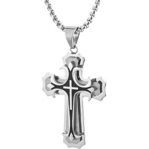 Tianyi-Collier Croix Chretienne Homme, Collier Homme Acier Inoxydable, Pendentif Croix, Collier Croix Homme, Pendentif Homme, Collier Argent Homme, Chaine Acier Inoxydable Homme - Neuf