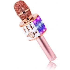 Microphone Bluetooth Sans Fil, Micro Enfants Avec Lumi&egrave;res Led, Mini Machine Karaok&eacute; Pour F&ecirc;te/Maison/Anniversaire, Compatible Avec Bluetooth Ios Android (Rose) - Neuf