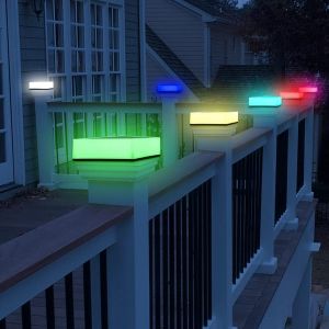 Lot de 2 lampes solaires pour poteau avec 28 LED pour &eacute;clairage ext&eacute;rieur de murs et de cl&ocirc;tures - Neuf
