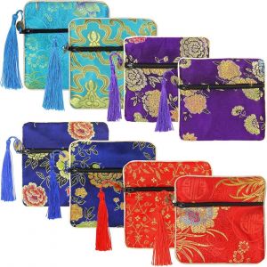 MEVRONISSHOP-8 Pochettes en Brocart de Soie avec Fermeture &Eacute;clair, Sacs Cadeaux pour Femmes, Bijoux, Monnaie, Voyage, Mariage, Anniversaire, F&ecirc;te, Cadeaux Invit&eacute;s (11,5 x 11,5 cm) - Neuf