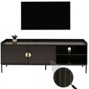 Meuble TV HWC-O39, meuble TV, table TV, meuble bas, commode, m&eacute;lamine MDF 56x150x40cmaspect bois noir - Neuf