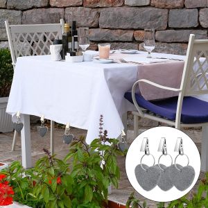 Pinces &agrave; lester grises pour nappes, lot de 6, en forme de c?ur, avec pinces m&eacute;talliques. - Neuf