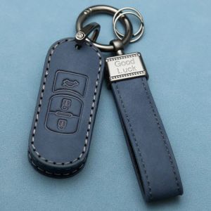 Étui pour clé de voiture haut de gamme pour Mazda 3 Axela Cx5 Cx30,adapté aux modèles de nouvelle génération,exclusif pour hommes - Type Étui en cuir Mazda B -sport bleu + lanière - Neuf
