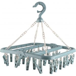 MDY-Étendoir à Linge Suspendu, Cintre à Linge, Cintre à Linge Pliable avec Clips, épingle à Linge Pliable pour Chaussettes, sous-vêtements, Soutiens-Gorge, écharpe (Bleu) 32x32x32cm - Neuf