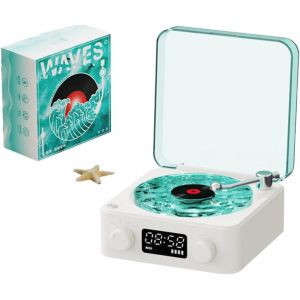 Waves Haut,Parleur Bluetooth Vintage, Lecteur Cd Stéréo Portable Avec Veilleuse Et Affichage De L'Heure Pour Chambre Bureau Fête U2013 1500 Mah Batterie Intégrée[Z641] - Neuf