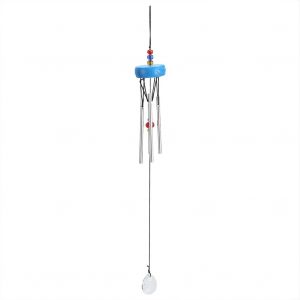 HJLIAN Carillon eolien innovant en tube d'aluminium et bois, decoration suspendue pour jardin et cour, forme ronde, bleu - Neuf