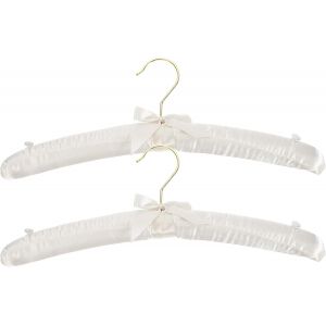 LETNERNY-Cintres Rembourrés En Éponge - 2Pcs Satin De Soie Blanc Avec N?ud Élégant Et Crochets Dorés Antidérapants Pour Mariage Et Rangement De Vêtements - Neuf