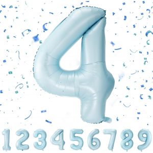 Number 4 Birthday Balloon, Number 4 Balloon Pastel Blue, 40 Inches  101 Cm Giant Helium Balloons Xxl Inflatable Balloons, Number Balloon Birthday Decoration Flights With Helium - Neuf