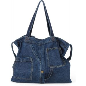 RFCBC-Sacs à Bandoulière en Jean pour Femme, Sacs à Bandoulière Décontractés pour école, Bureau, Voyage, Bleu Profond - Neuf