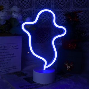 Kuwl-Enseigne Au Néon Fantôme Décoration Halloween Fantôme Led Lampe Fantôme Avec Batterie Ou Usb Alimenté Pour Halloween Party Bar, Décoration De La - Neuf