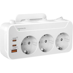 SEPT-Prise Multiple Murale, Bloc Multiprise 3 Prises avec Interrupteur Individuel, Triple Prise USB Secteur Multiple,PD 20W Chargeur USB C Triplette Electrique Multiprise Parafoudre et Surtension,Bla - Neuf