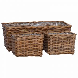 Vidaxl Panier De Plantation Avec Stockage 3 Pcs Marron Rattan Kubu - Neuf