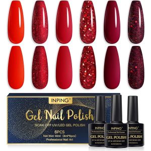 Vernis Semi Permanent Rouge,6 Couleurs Rouge Foncé Rouge Pailleté Vernis Gel Uv Semi Permanent,Soak Off Uv/Led Vernis À Ongles Pour Débutant Nail Art Diy,8ml - Neuf