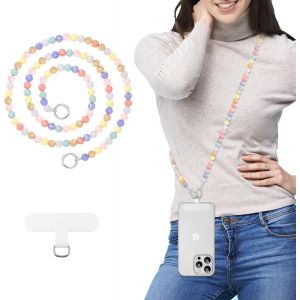 KAL-Universal Phone Lanyard, Perle Perle Téléphone Portable Chaîne Bandoulière Sangle Antivol Détachable Femmes Téléphones Portables Lanières Autour Du Cou Avec Patchs, Fleur Décagonale - Neuf