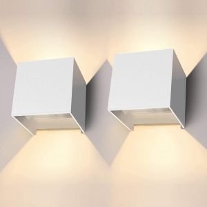Appliques Murales D'intérieur À Intensité Variable 2 X 12 W, Carrées D'extérieur 3 000 K, Étanches Ip65, Led Blanches Pour Chambre, Escaliers, Couloir, Salle De Bain [Classe Énergétique A++] - Neuf