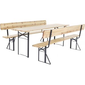 Salon De Jardin Set Brasserie En Bois Avec Dossier "Lisbonne" - 220 Cm - Marron - Neuf