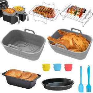 Accessoires Air Fryer, 14PCS Accessoires pour Ninja Foodi Dual AF400EU AF300EU Double Stack XL, Moule Silicone Air Fryer 7,6L-9,5L, Air Fryer Accessoires, Accessoires pour Friteuse &iquest;&iquest; Air - Neuf