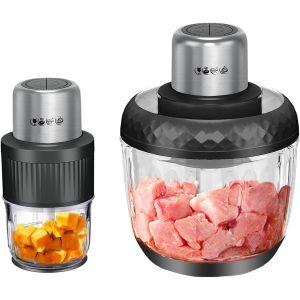 Chenquansarl-Hachoir Électrique 800 W, Hachoir À Viande Avec Bol Verre 3 L + 0,5 L, 2 Niveaux De Vitesse, Mixeur Bebe Pour Viande, Légumes, Fruits, Fruit Sec (Noir) - Neuf