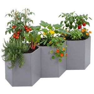 Lot De 3 Jardini&egrave;res Sur Pied Hwc-P64, Jardini&egrave;res M&eacute;talliques Sur Pied Pour L&eacute;gumes/Plantes, Bacs &Agrave; Fleurs, Pots De Fleurs En Acier 77 X 264 X 100 CmGris - Neuf