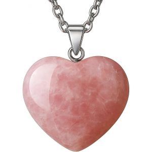 Quartz Rose Naturel, C?ur Pendentif, Collier En Cristal De Quartz Avec Cristaux De Gu&eacute;rison, Pour Femmes, Cadeau De F&ecirc;te Des M&egrave;res, Pierres Pr&eacute;cieuses, Amour, Collier En Acier Inoxydable, 50 Cm, - Neuf