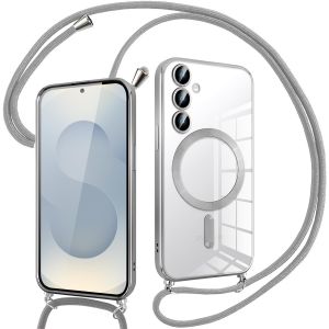 Eryi-Coque Pour Samsung Galaxy S25 Plus Avec Cordon, Compatible Avec Magsafe, Transparent Silicone Ultra Mince Housse Avec Réglable Collier, Antichoc Protection Magnétique Housse,Bandoulière-Argent - Neuf