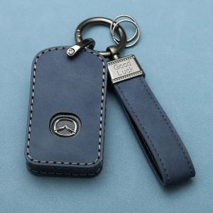 Étui pour clé de voiture haut de gamme pour Mazda 3 Axela Cx5 Cx30,adapté aux modèles de nouvelle génération,exclusif pour hommes - Type Mazda E -sport bleu étui en cuir + lanière - Neuf