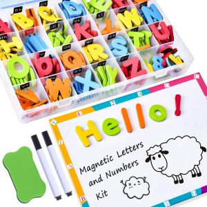 Magnétique des Lettres et des Chiffres pour les Enfants - 2 Jeux de Lettres Majuscules, 6 Séries de Lettres Minuscules, de 10 Numéros, 7 Symboles - Enfants Aimants, tableau Magnétique - Neuf