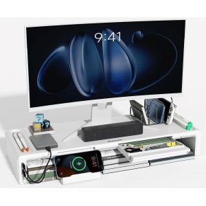 Support de moniteur, pliable, longueur réglable, tiroir de rangement et fente pour stylo, support de téléphone compatible avec ordinateur, ordinateur de bureau, ordinateur portable, économise - Neuf