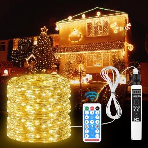JGD-Guirlande Lumineuse Exterieure, 20M Guirlande Lumineuse 200 LED avec T&eacute;l&eacute;commande et Minuteur, Guirlandes Lumineuses Blanc Chaud, &Eacute;tanch&eacute;it&eacute; IP44, pour D&eacute;coration de No&euml;l, Mariage, Camping - Neuf