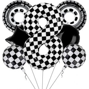 CAUC-Baudruche de Course, Ballon Aluminium Course, Ballons de Course pour Voiture, Anniversaire 8 Ans Balloon, &Eacute;toile et Pneu Ballon, pour F&ecirc;te Th&egrave;me Course et Anniversaires Enfants - Neuf