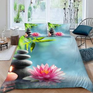 Housse De Couette Zen X Imprim&iquest;&iquest; D Pierres Fleurs Bambou Parure De Lit Personnes Hypoallergique Microfibre Literie Pi&iquest;&iquest;Ces Avec Fermeture &iquest;&iquest;Clai - Neuf