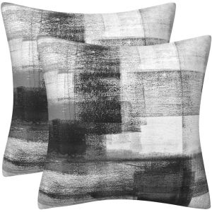 CAUC-Lot de 2 housses de coussin carr&eacute;es double face en velours noir et blanc, art abstrait, 45 x 45 cm, pour canap&eacute;, salon, chambre &agrave; coucher - Neuf