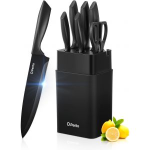 Mevronisshop-Set Couteau Cuisine En Acier Inoxydable,7 Pi&egrave;ces Bloc Couteaux Cuisine Verticale, Manche Confortable Ergonomique Ensemble De Couteau - Neuf
