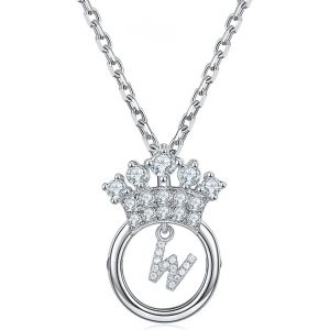 Kal-Chaîne Femme C?urcollier Pendentif 26 Lettres Alphabet Initiales Avec Zirconium,Collier Couronne,Bijoux Lettre Personnalisés Pour Mère Fille Femmes Filles - Neuf