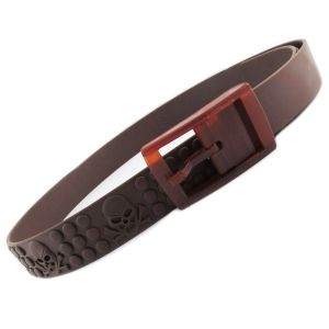 Promotion ! Ceinture Silicone 'tête De Mort' Marron - Largeur 3. 5 Cm - Neuf
