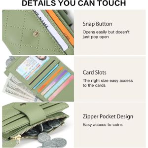 CAUC-Petit portefeuille fin en cuir pour femme - Blocage RFID - Petit et court - Avec fermeture &eacute;clair - Compartiment &agrave; monnaie, Vert (02) - Neuf