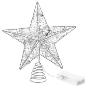 Lumineux LED Star de l'Arbre d'Argent Creux &agrave; 5 branches de D&eacute;coration de No&euml;l avec le Printemps Support Aliment&eacute; par une Pile de f&ecirc;te de l'&Eacute;clairage pour Arbres de no&euml;l - Neuf