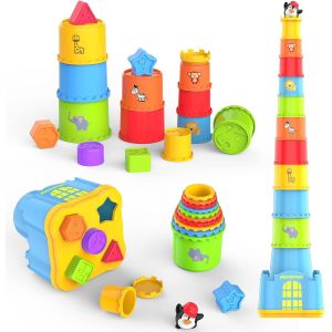 KAL-Jouet Cubes Empilables Bebe,Jeux Montessori 1 An,Jouet Enfant 1 An,Tasses &Agrave; Empile B&eacute;b&eacute;s Pour B&eacute;b&eacute;s Jouets Enfants Pr&eacute;scolaire Jeux Educatifs Plus De 1 2 3 Ans Cadeau Gar&ccedil;ons Filles - Neuf
