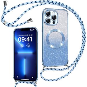 TRAHOO-Couqe Magn&eacute;tique pour iPhone 13 Pro Con Cordon, Compatible avec MagSafe, Brillant Glitter Paillet&eacute; Antichoc Durable R&eacute;sistante Etui pour iPhone 13 Pro Anti-Poussi&egrave;re Soft TPU Bumper, Bleu - Neuf