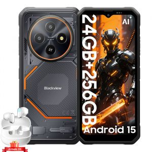 Blackview Fort 2 Smartphone Incassable 6.56" 24Go+256Go 5000mAh 16MP AI Cam&eacute;ra T&eacute;l&eacute;phone Android 15 NFC-Noir avec Airbuds 20-Blanc - Neuf