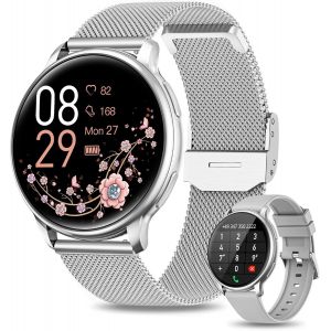 Montre Connect&eacute;e Femme Appel Bluetooth 5.1/Num&eacute;rotation, IP68 avec Fonction F&eacute;minine/SpO2/Fr&eacute;quence Cardiaque/Sommeil/19 Modes Sportifs/Lecteur Musique/Podom&egrave;tre iOS Android Argent - Neuf
